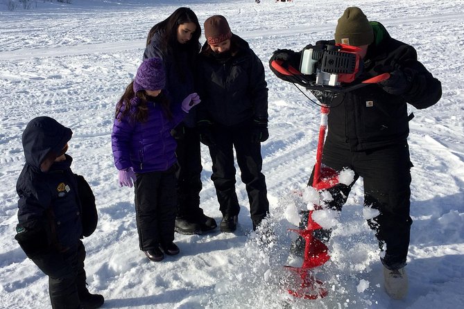 Fairbanks Ice Fishing Expedition in a Heated Cabin with Fish Cookout - Grilled fish, reindeer sausage, and hot cocoa
