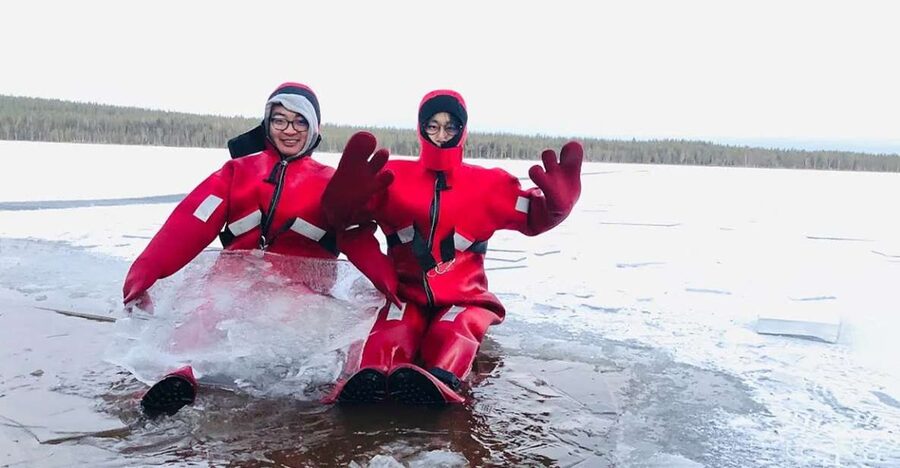 Lapland: Ice Fishing, Floating & BBQ Snow Adventure - Into the Arctic forest and across the frozen lake