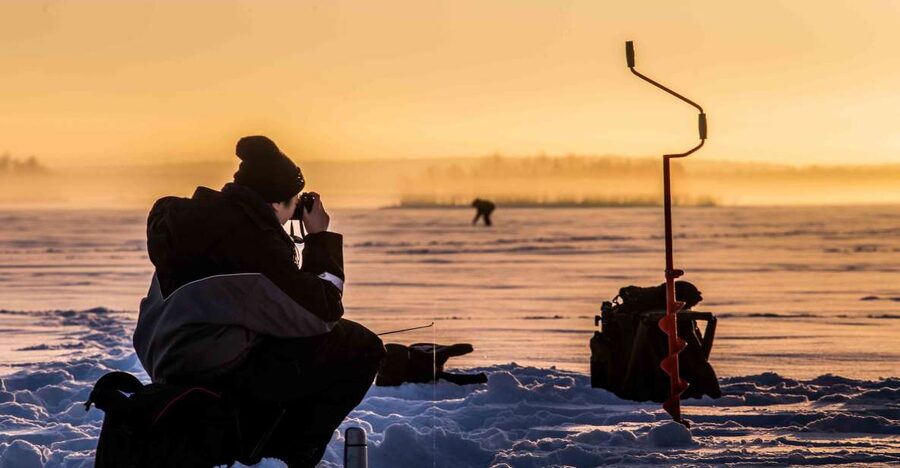Levi: Ice Fishing on a Frozen Lake - Moving between fishing spots on the frozen lake
