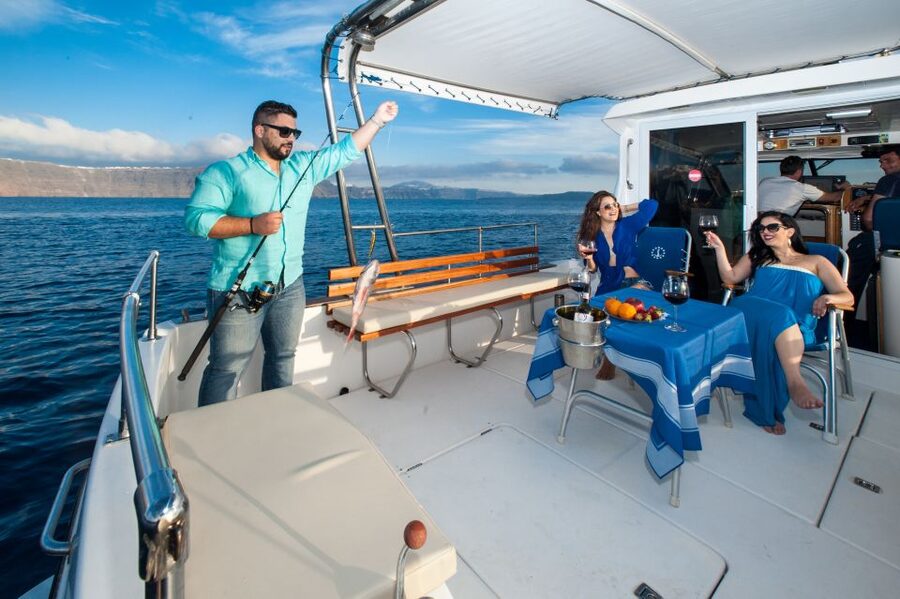 Santorini Private Cruise boat fishing tour - BBQ, Snorkeling - Santorini stories on the water