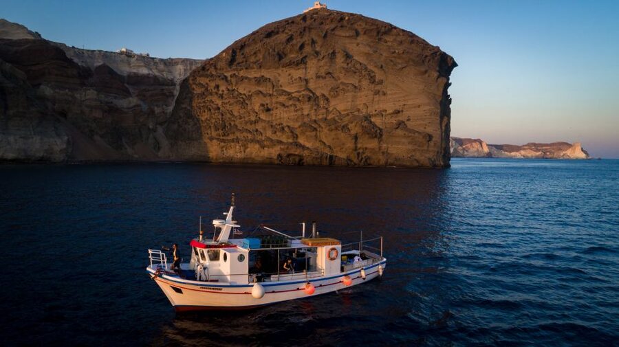 Santorini Sunset Fishing Trip with Dinner and Drinks - Sunset on the Open Sea