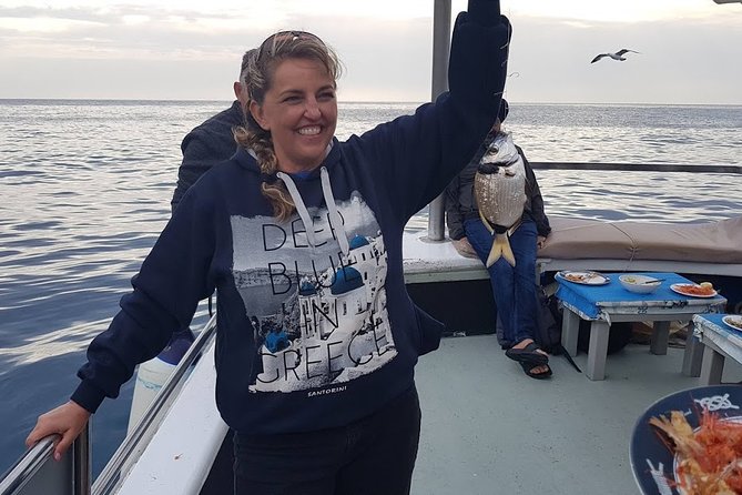 Semi - Private Fishing Tour (transportation included) - A seafood lunch with Santorini drinks