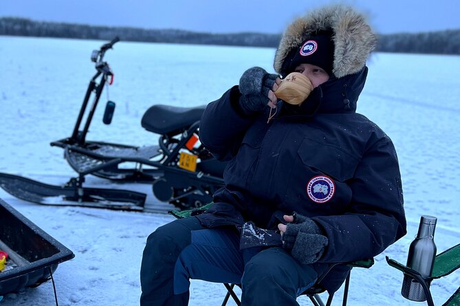 VIP Ice Fishing "ICEBREAKER" Lunch in Glass Igloo - Fire-cooked Lapland lunch in the glass igloo